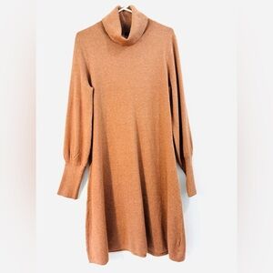 Tahari Long Sleeve Turtle Neck Sweater Dress Brown Knit Sweater Sz Large